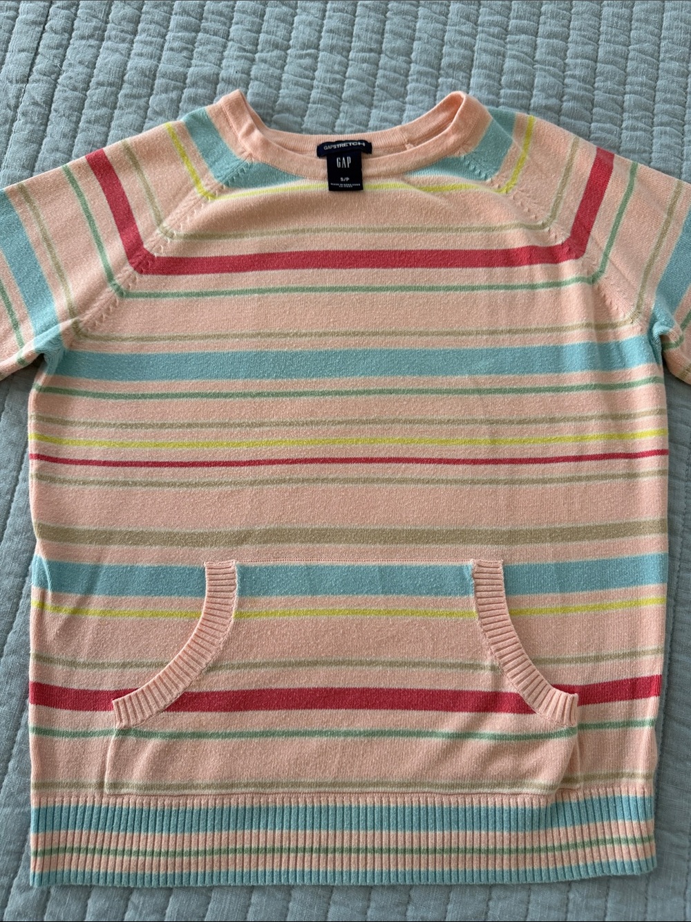 GAP Pastel Peach Stripe Sweater with Red and Blue Accents